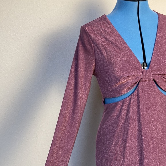 Woman’s Sparkly Dress Vibrant Purple Wild Fable Cut Outs Long Sleeve - Picture 4 of 7